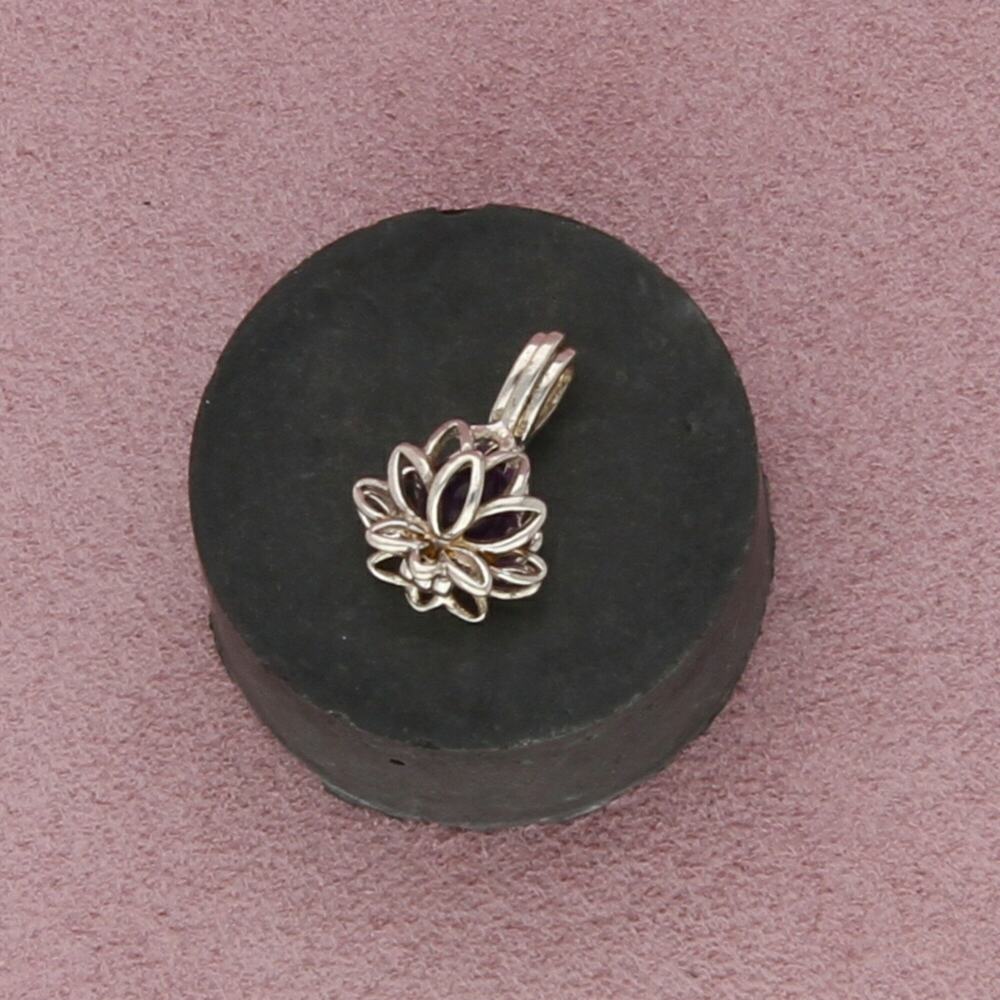 sterling silver lotus flower amethyst bead locket pendant